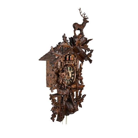 Carved 8 Day Hunting Style Musical Cuckoo Clock With Large Stag Ibex