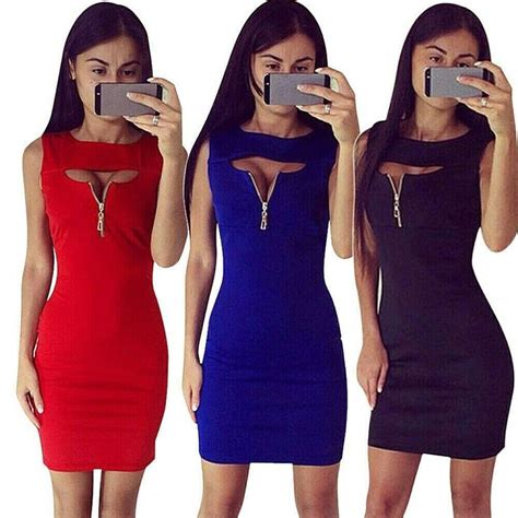 sexy mini dress hollow out zipper sleeveless party dresses women bodycon 2019 unbranded