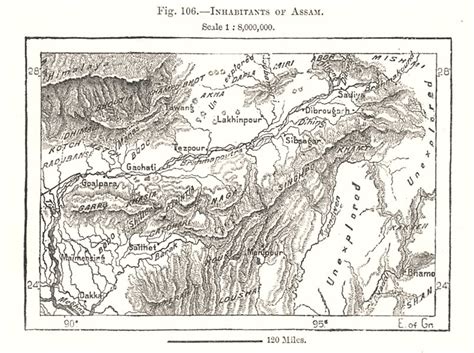 How to color assam map? Inhabitants of Assam. India. Sketch map 1885 old antique ...