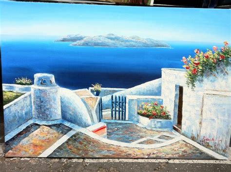 Santorini Greece Original Oil Painting 24 X