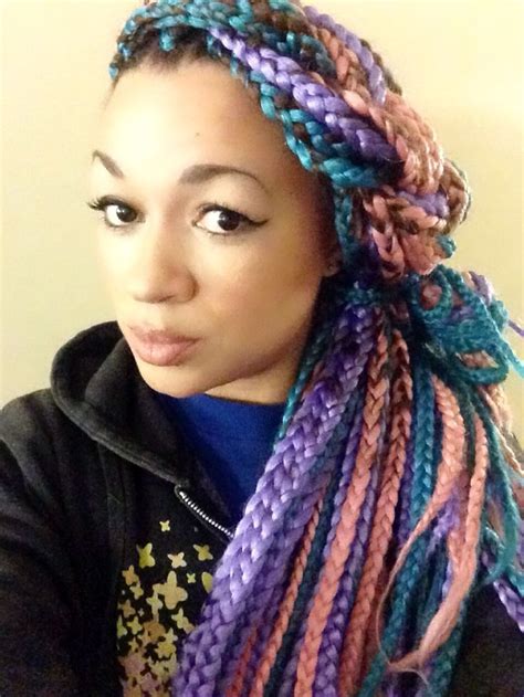 Vibrant box braids top knot. I Tried It: Multi-Colored Box Braids