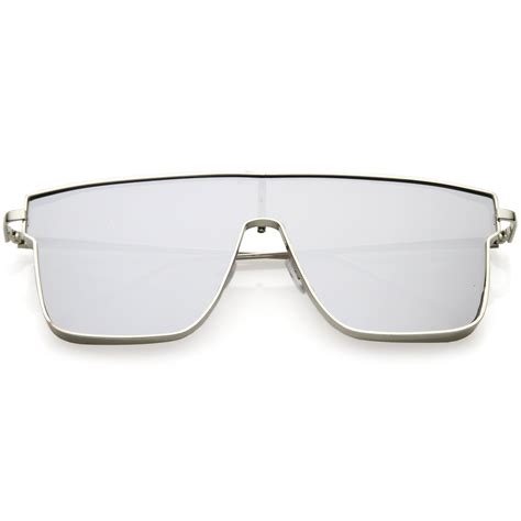Retro Modern Square Flat Top Mirrored Lens Shield Aviator Sunglasses
