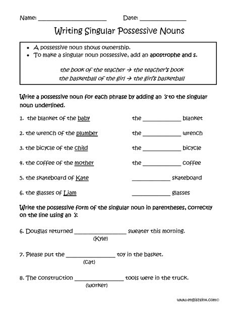 Write one sentence using a plural possessive noun. Possessive Nouns Games 1St Grade