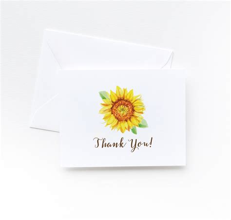 Sunflower Thank You Cards Elegant And Custom Watercolor Wedding
