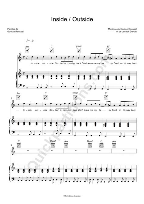 Partition piano Inside / Outside - Gaëtan Roussel (Partition Digitale)