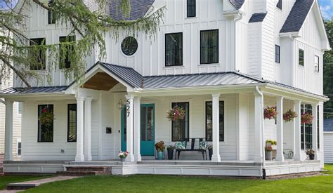 White Farmhouse With Wrap Around Porch Home Bunch Interior Design