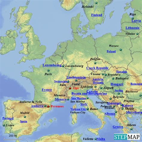 Stepmap Europe Countries And Capitals Pt2 Landkarte Für Europe