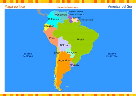 Mapa De América Del Sur Político Mapas Tarjetas