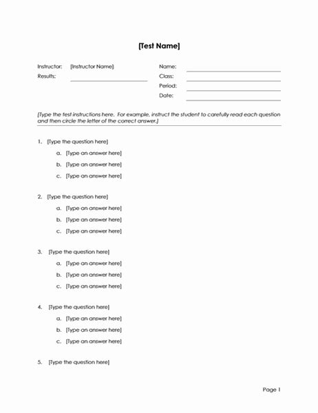 Multiple Choice Template Free Printable Templates