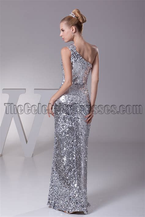 Silver Sequins One Shoulder Prom Gown Evening Dresses Thecelebritydresses