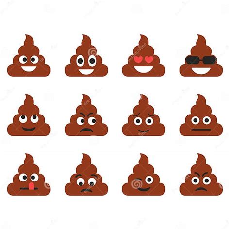 Set Of The Poop Emoticons Cute Emoji Icons Cartoon Emotions Stock