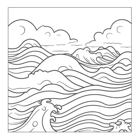 Dibujo De Boceto Esquema Página Para Colorear Olas Del Océano Vector