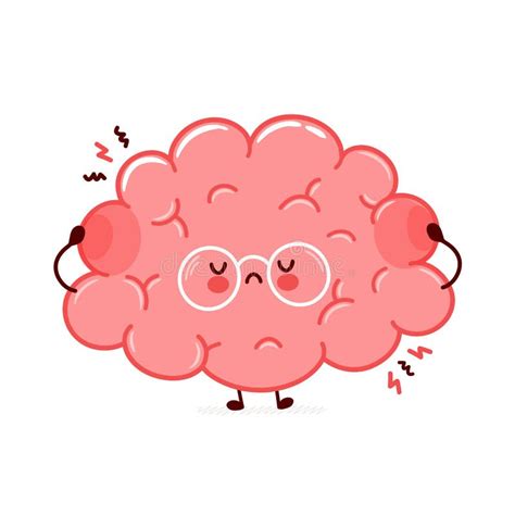 Cute Funny Sad Human Brain Organ Character Stock Vector Illustration