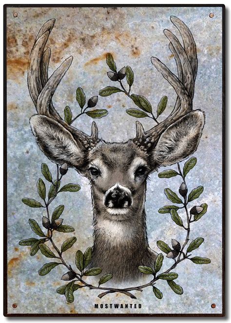 Deer Head With Oak Branches Whitetail Buck Colored Pencil Etsy
