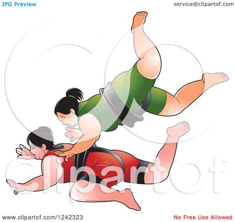 Clipart Of Female Sumo Wrestlers Fighting 2 Royalty Free Vector Illustration By Lal Perera