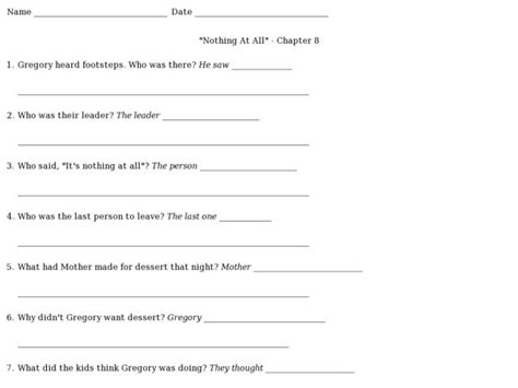 Nothing at all- chapter 8 worksheet for 2nd
