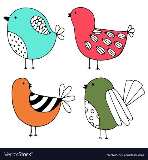 Cute Hand Drawn Collection Of Birds Doodle Design Isolated On White