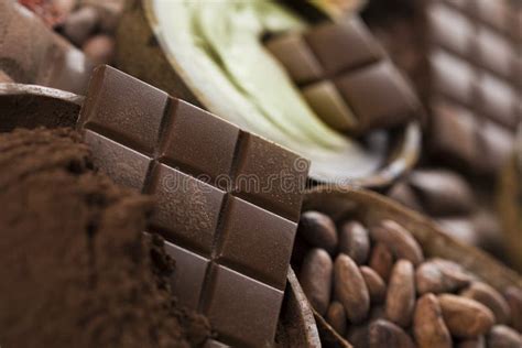 Bar Of Chocolate Cocoa Beans Stock Image Image Of Diet Bitter