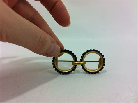 1940s Vintage Geek Chic Eyeglass Brooch Pin ~ Eyeglasses Pin Holder ~ Blue Beaded Eye Glasses Pin