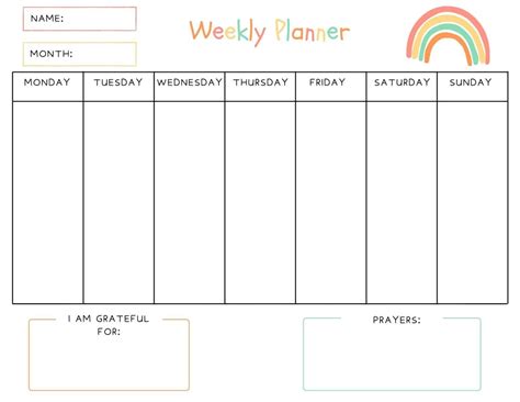 Free Weekly Planner For Kids With Prayers Gratitude Out Upon The