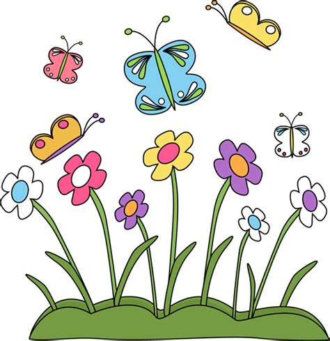 Spring Flowers And Butterflies Clip Art Spring Flowers And