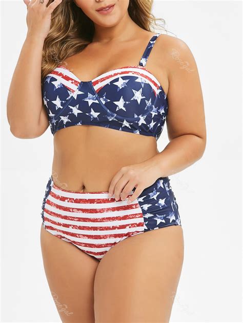62 OFF Ruched Underwire American Flag Plus Size Bikini Swimsuit