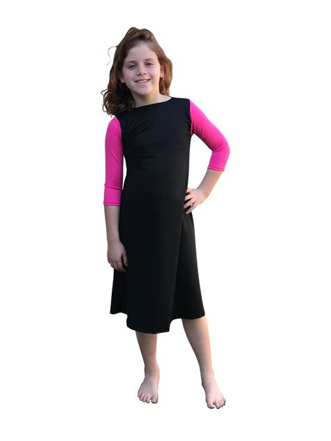 Girls Modest Swim Dress Black With Pink Modefywear