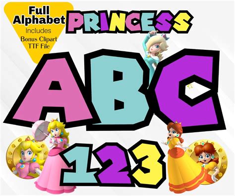 Mario Princess Alphabet Princess Peach Font Mario Princess Etsy Uk