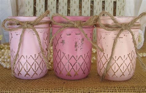 On Sale Set Of 3 Mason Jars Painted Mason Jars Pink Mason Etsy