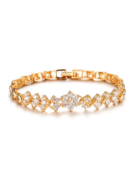 18k Gold Plated Zircon Flowery Women Bracelet 1000016107