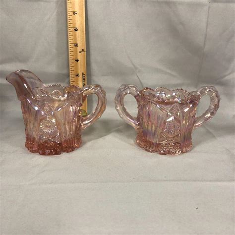 Lot 61 Imperial Glass Pink Nucut Cream And Sugar EstateSales Org
