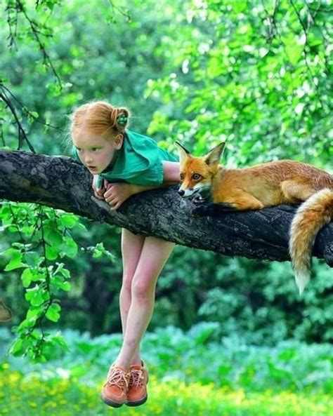 The red fox actually has many different variations of fur, including silver and brown. Red haired girl and red fox. | Animals for kids, Animals ...