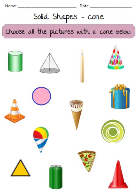 Shapes worksheets and online activities. Flat Shapes - Cones worksheet