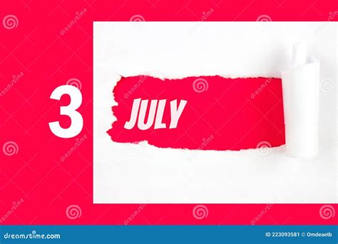July 3rd Day 3 Of Month Calendar Date Red Hole In The White Paper