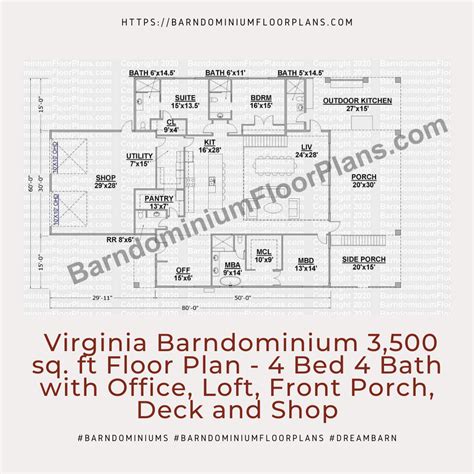 Virginia Barndominium 3500 Sq Ft Floor Plan With Office Loft Front