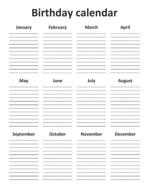 Free Printable Birthday Calendar Template Pdf Excel Word Editable