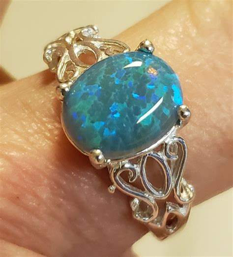 Sea Green Blue Opal Ring See Video Gorgeous 8x10mm Lab Opal Etsy