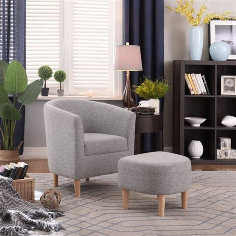 Modern Accent Arm Chair Upholstered Chair Fabric Single Sofa Ottoman