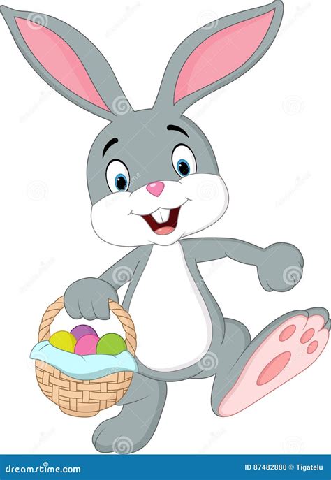 Cute Rabbit Holding Easter Basket Stock Vector Illustration Of Flower