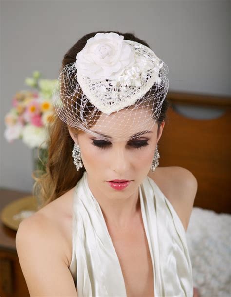 Ivory Lace Bridal Hat Birdcage Veil Hat Wedding Fascinator