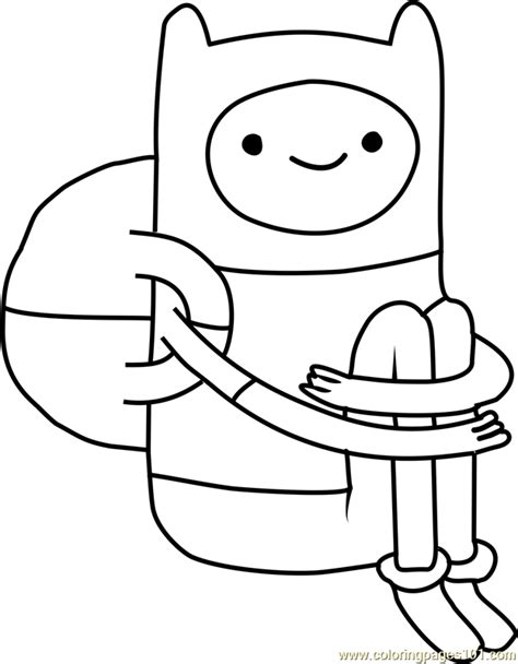 Finn Sitting Coloring Page For Kids Free Adventure Time Printable