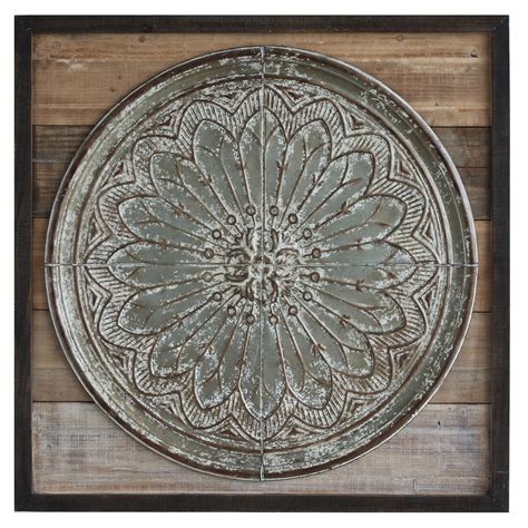 Creative Co Op Square Wood And Embossed Tin Wall Decor