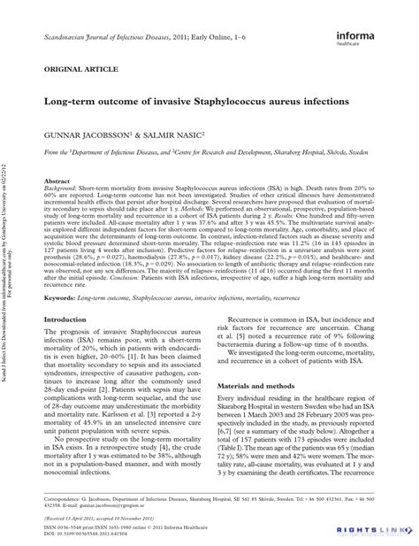 Pdf Long Term Outcome Of Invasive Staphylococcus Aureus Infections