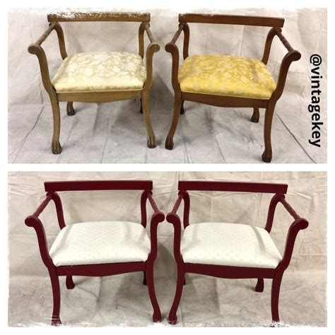 Two Chairs With Different Colored Upholstered Seats One In Yellow And