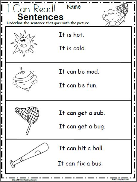 Free Printable Kindergarten Learning To Read Worksheets