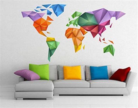 Origami World Map Wall Art Origami Art Map Decals Map Etsy World