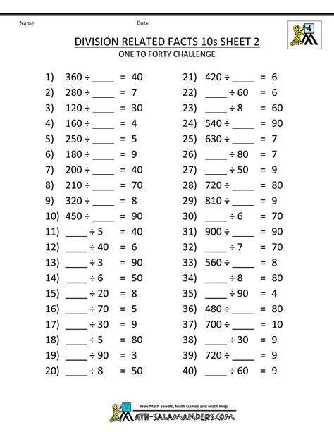 Division Facts Worksheets Free Printable Printable Templates