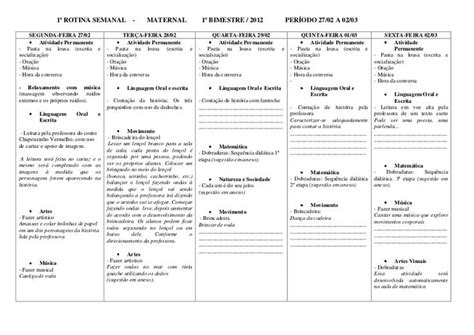 Resultado De Imagem Para Planejamento Semanal Maternal Semestre