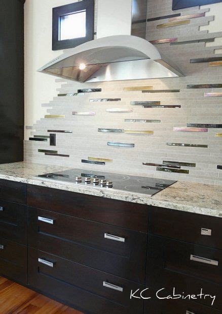 Contemporary Kitchen Backsplash Ledger Stone With Iridescent Glass