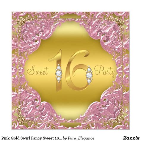 Pink Gold Swirl Fancy Sweet 16 Party Invitation Zazzle Sweet 16 Party Invitations Sweet